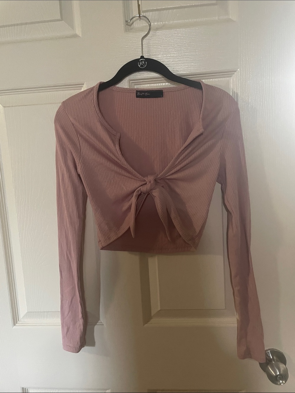 Ribbed Tie-Front Crop Top in Dusty Rose